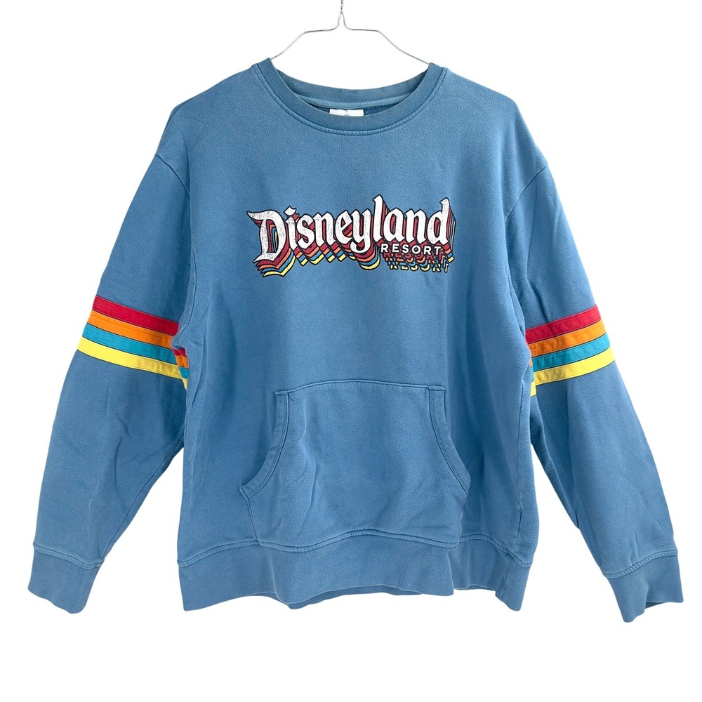Disneyland Resort Rainbow Stripe Sweatshirt‎ Vintage Style Blue Unisex Size L